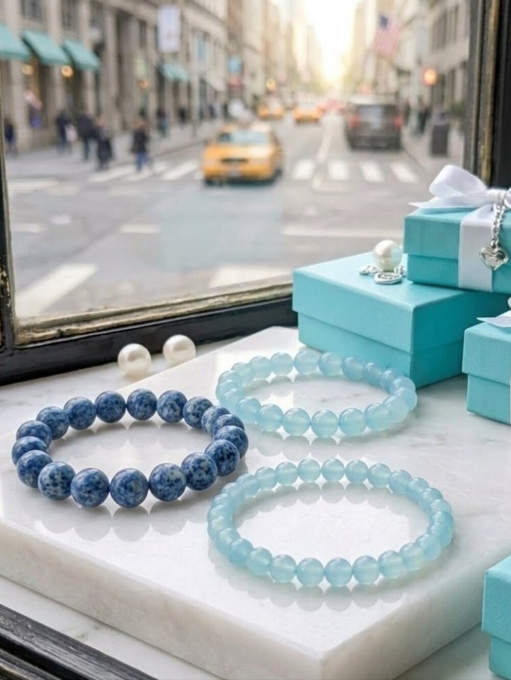 Glass Beaded Bracelets In Blue- Choose Size- 6mm Or 8mm
